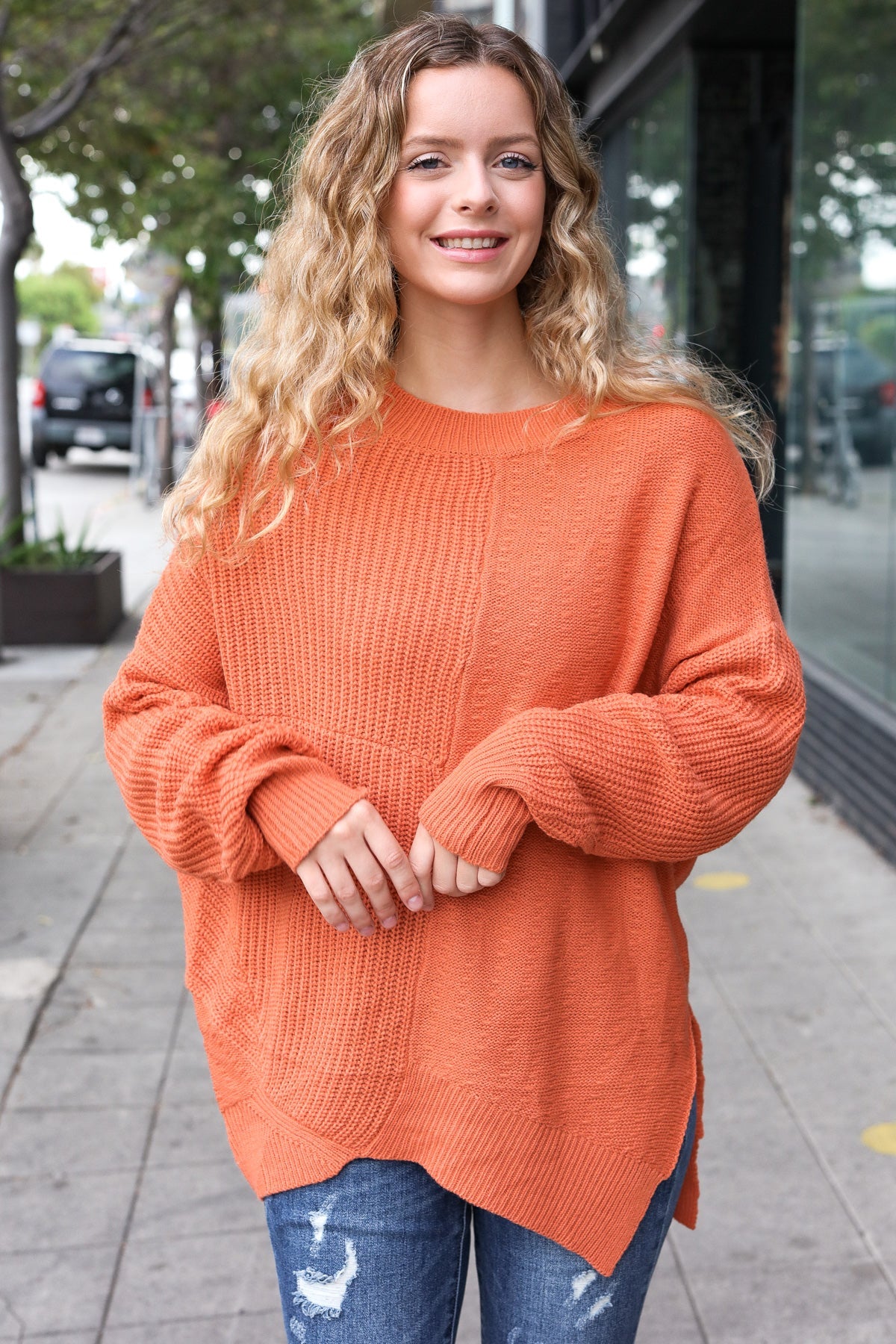 Autumn Vibes Pumpkin Asymmetrical Knit Sweater