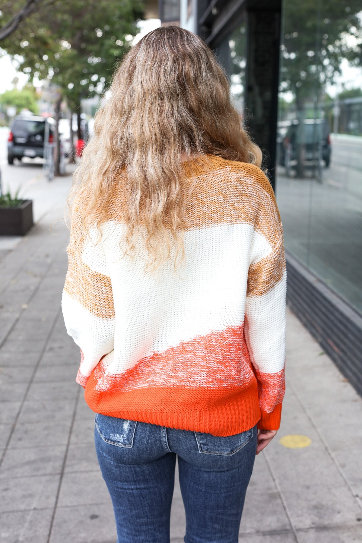 Adorable You Camel & Orange Color Block Sweater