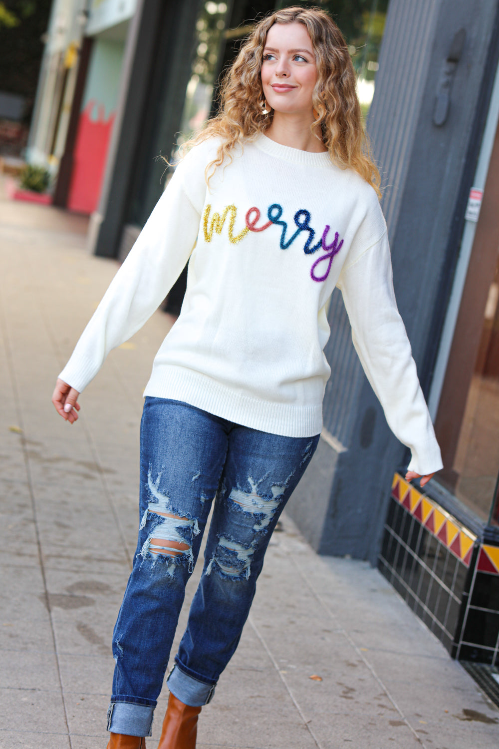 More the Merrier White Pop Up Lurex Sweater