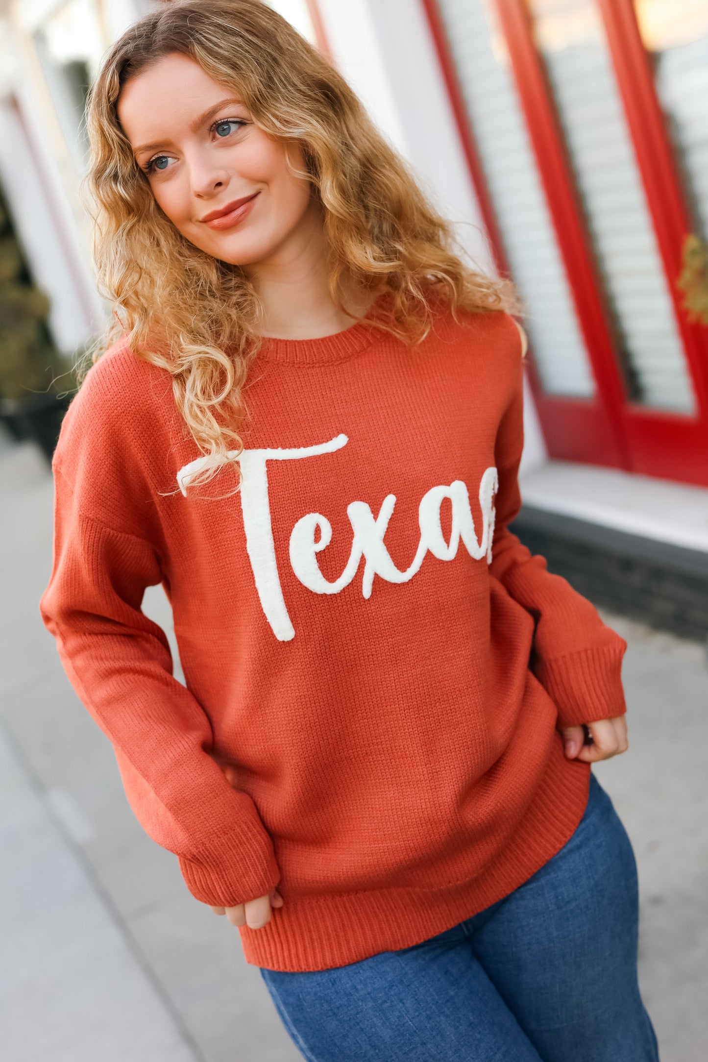 Game Day Burnt Orange "Texas" Embroidery Pop Up Sweater