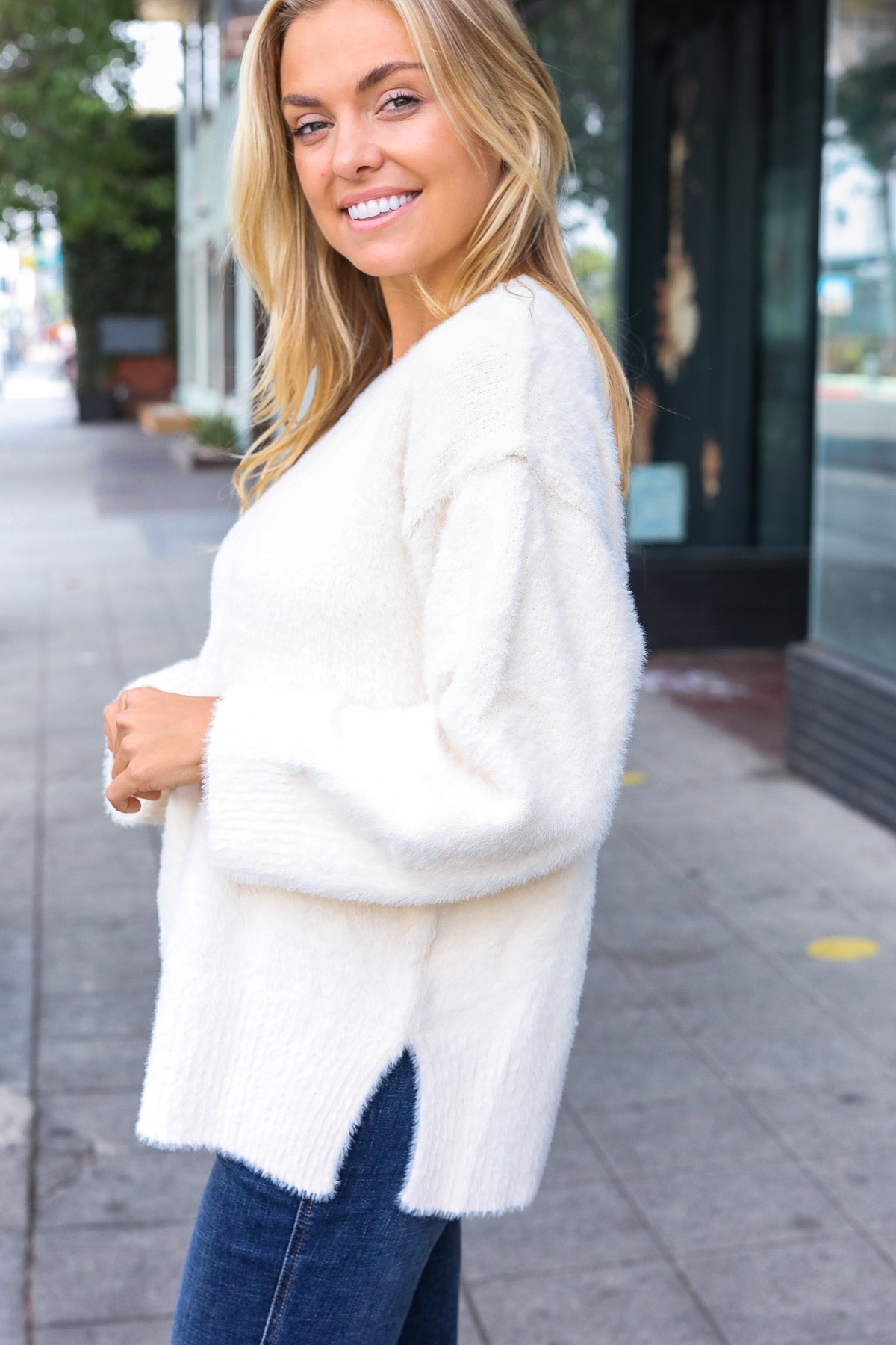 Classic Elegance Ivory Fuzzy Soft Knit Sweater