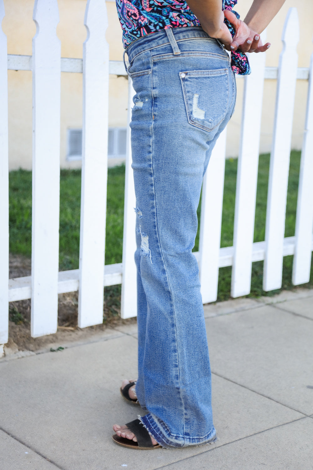 Judy Blue Medium Wash Mid Rise Release Hem Distressed Bootcut Jeans