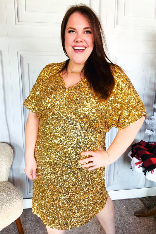 New Year Diva Dolman Gold Sequined Lined Babydoll Dress