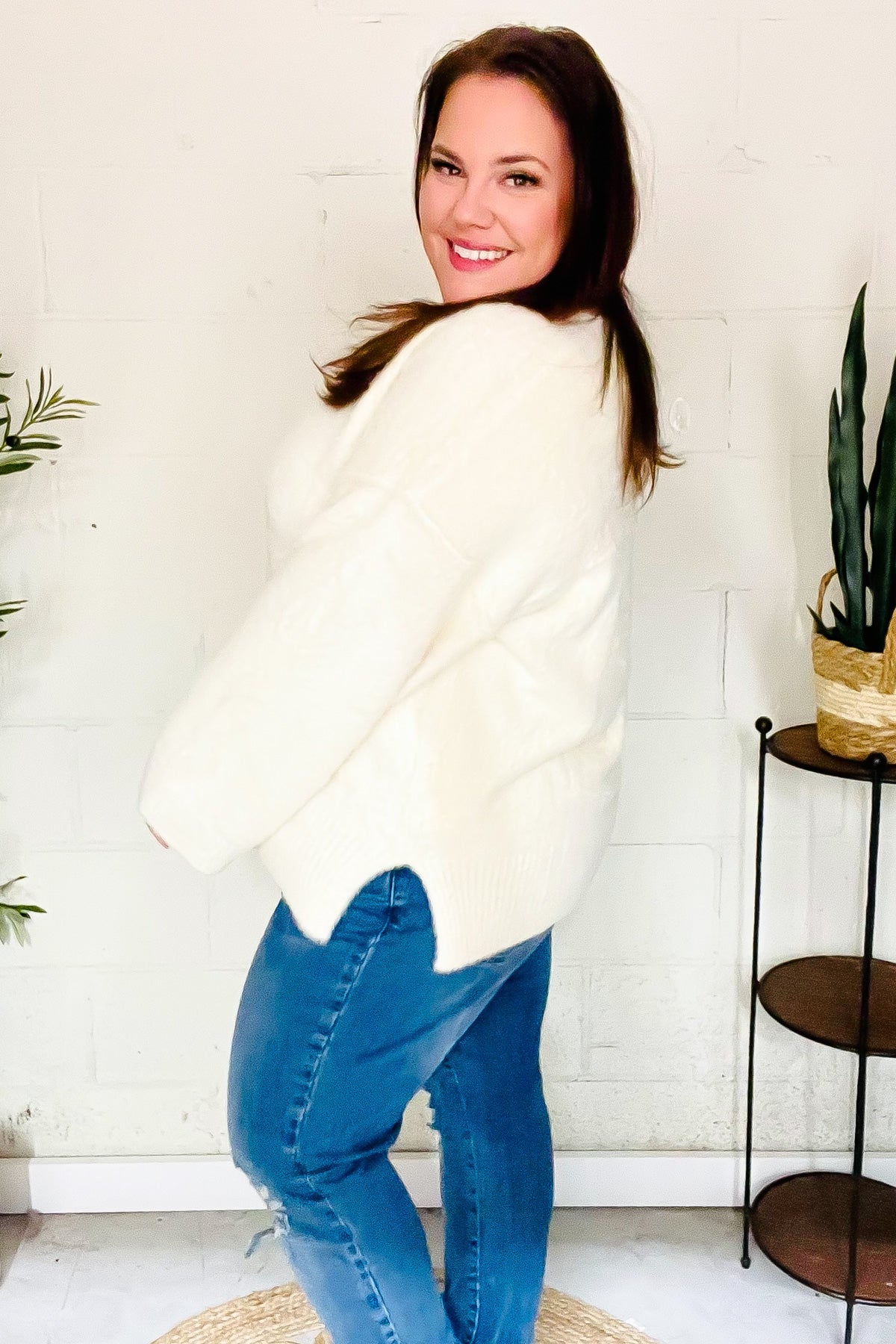 Classic Elegance Ivory Fuzzy Soft Knit Sweater