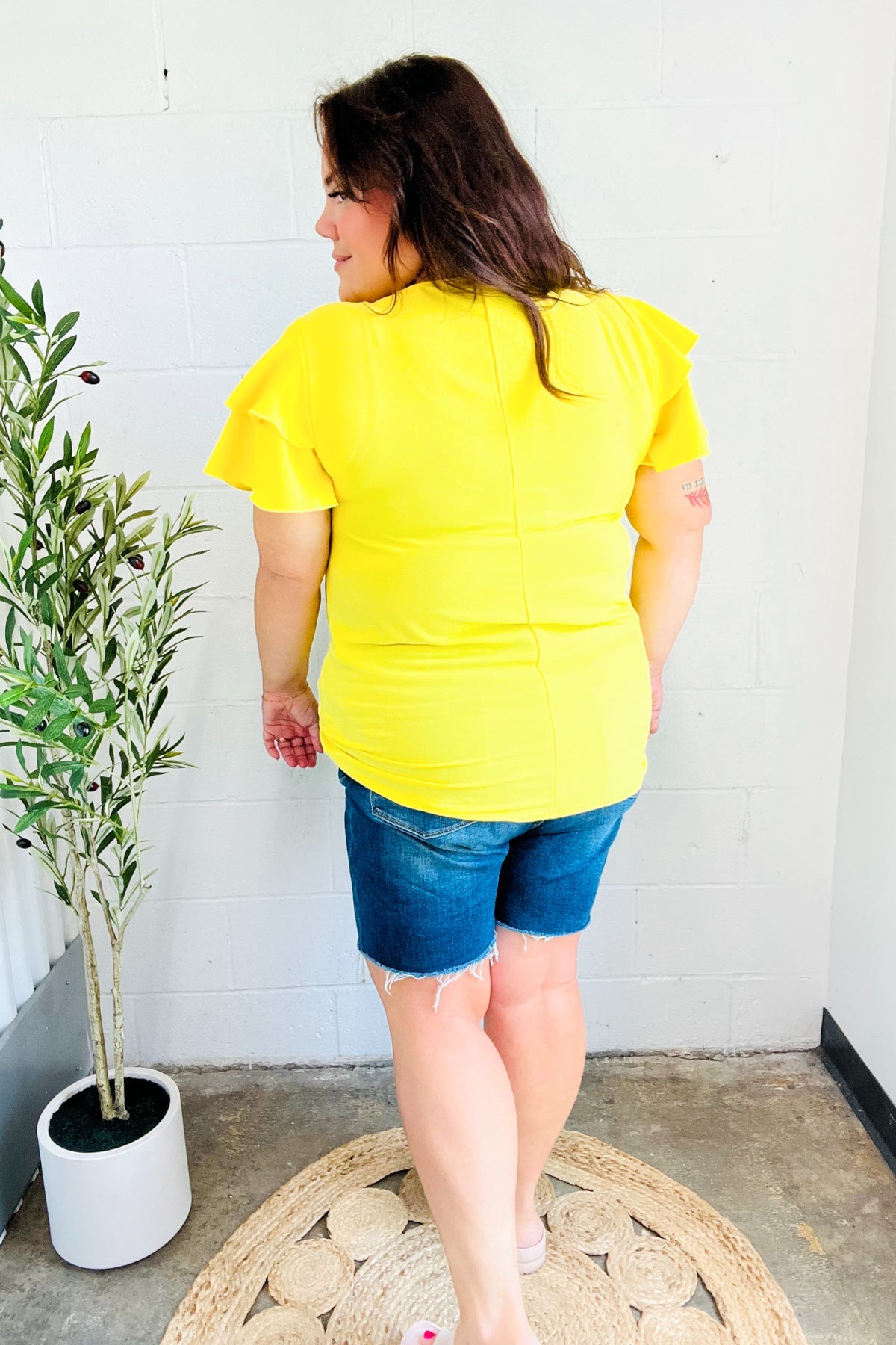 Lovely In Yellow Tiered Double Ruffle Sleeve Woven Top